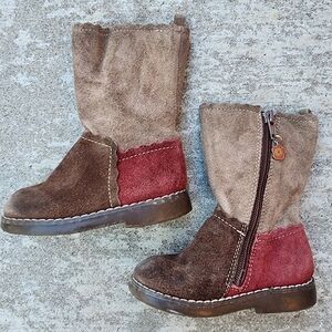Vintage OshKosh B'Gosh Brown/Pink‎ Patchwork Boho Suede Boots, Sz Toddler 7